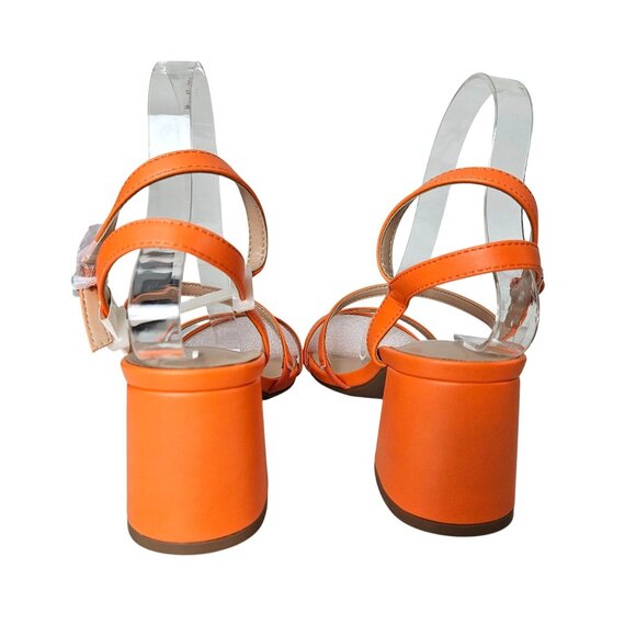 Womens Orange Strappy Block Heel Sandals Shoes Size 9 Adj Buckle & 2.5" Heel - Picture 4 of 10